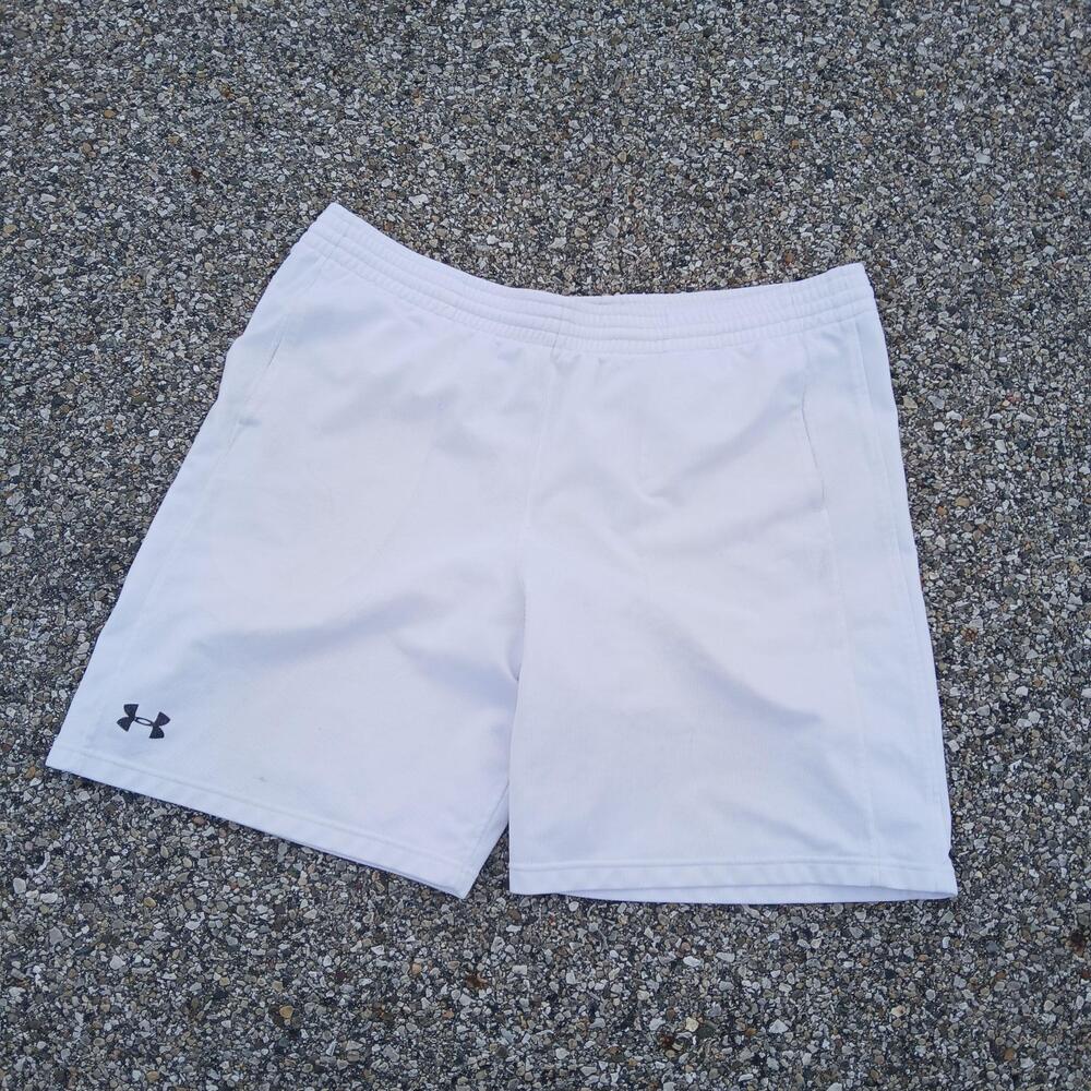 Under Armour Shorts Mens XL White Mesh Basketball Elastic Waist Pockets Gym
